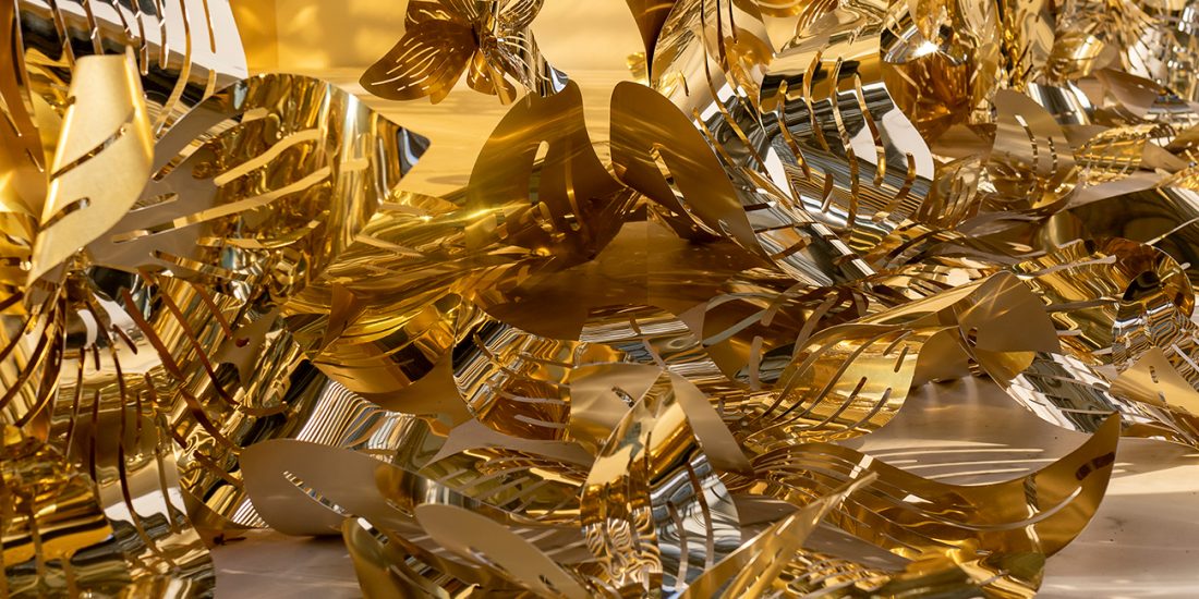 Yves Saint Laurent studio design Maud Vantours scenography flowers metal Paris