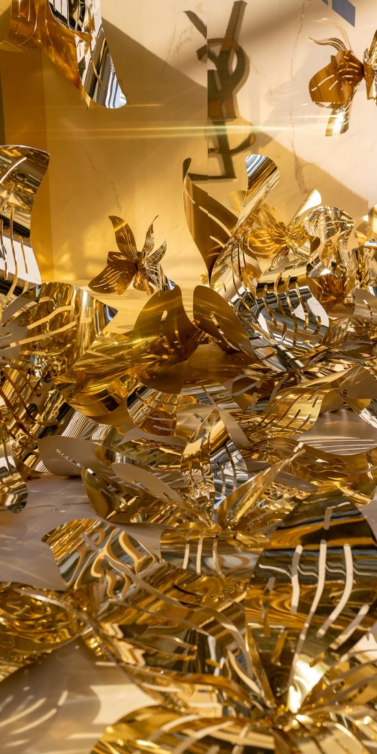 Yves Saint Laurent studio design Maud Vantours scenography flowers metal Paris